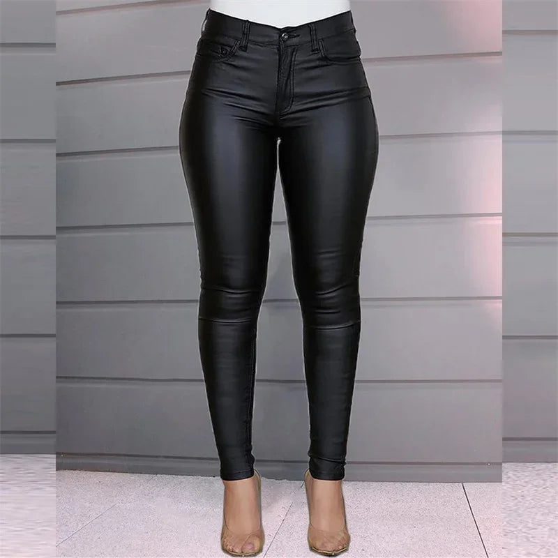 PU-Hose in Leder-Optik, High Waist – Slim Fit, Zipper-Fly, Full Length